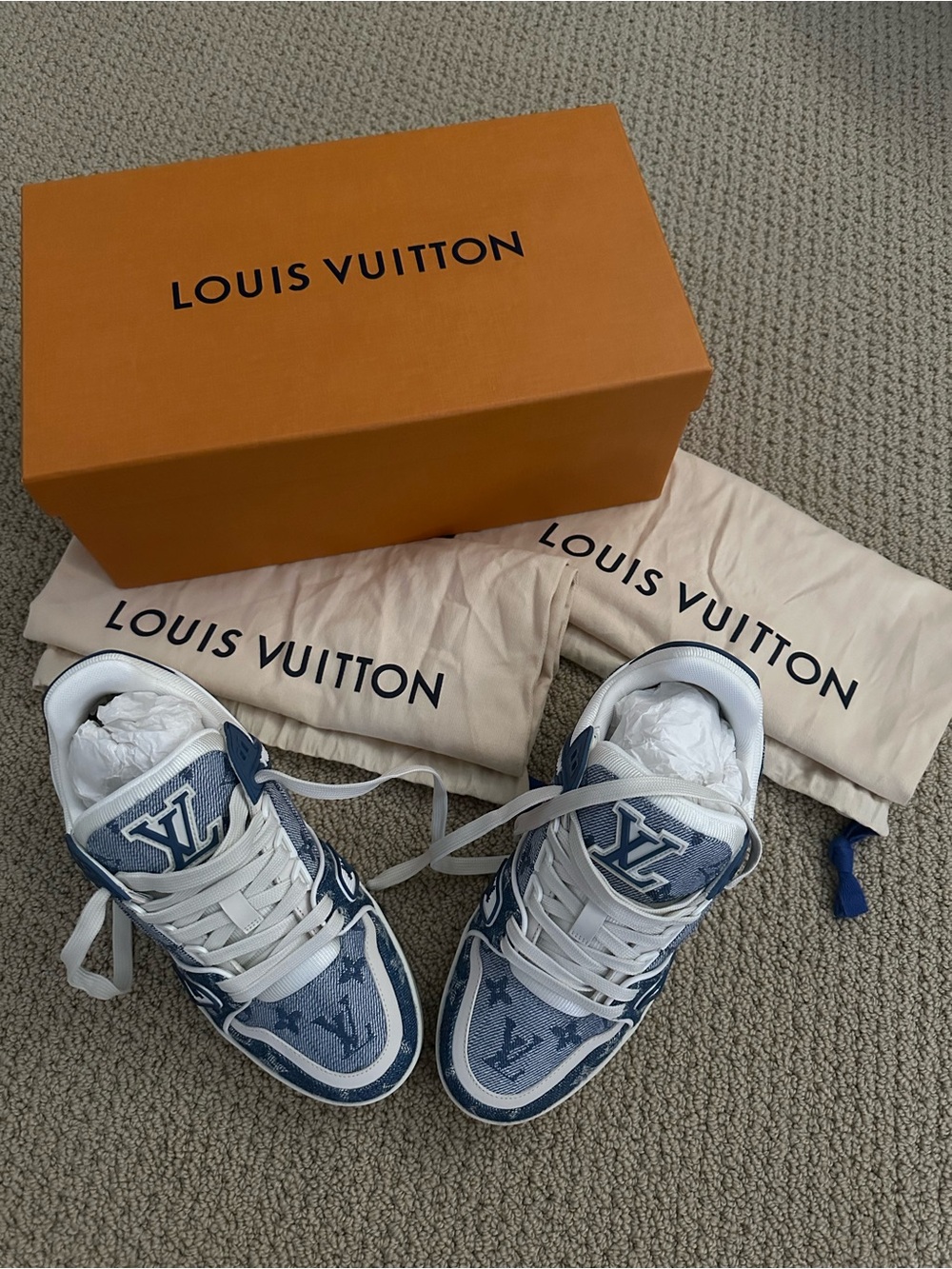 Louis Vuitton Women’s Denim Blue Monogram Trainer Sneakers